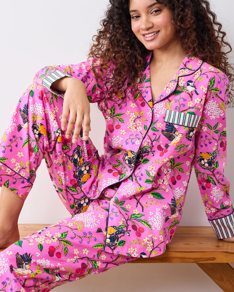 Bird & Blossom - Long PJ Set - Fuschia Berry - Printfresh