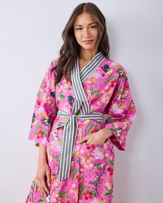 Bird & Blossom - Long Robe - Fuschia Berry - Printfresh
