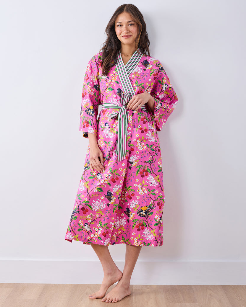 Bird & Blossom - Long Robe - Fuschia Berry - Printfresh