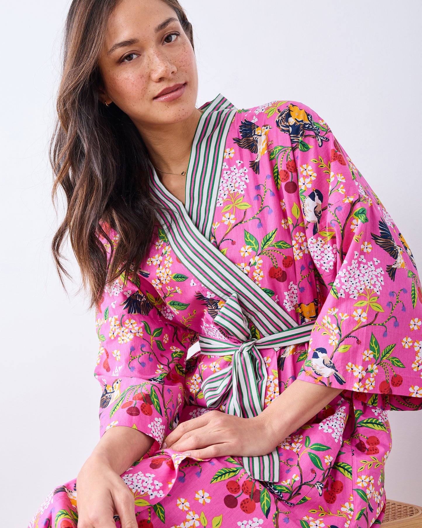 Bird & Blossom - Long Robe - Fuschia Berry - Printfresh