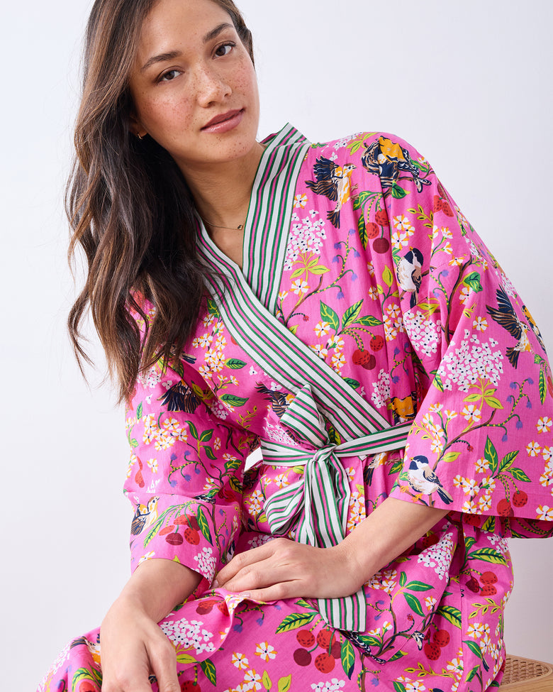 Bird & Blossom - Long Robe - Fuschia Berry - Printfresh