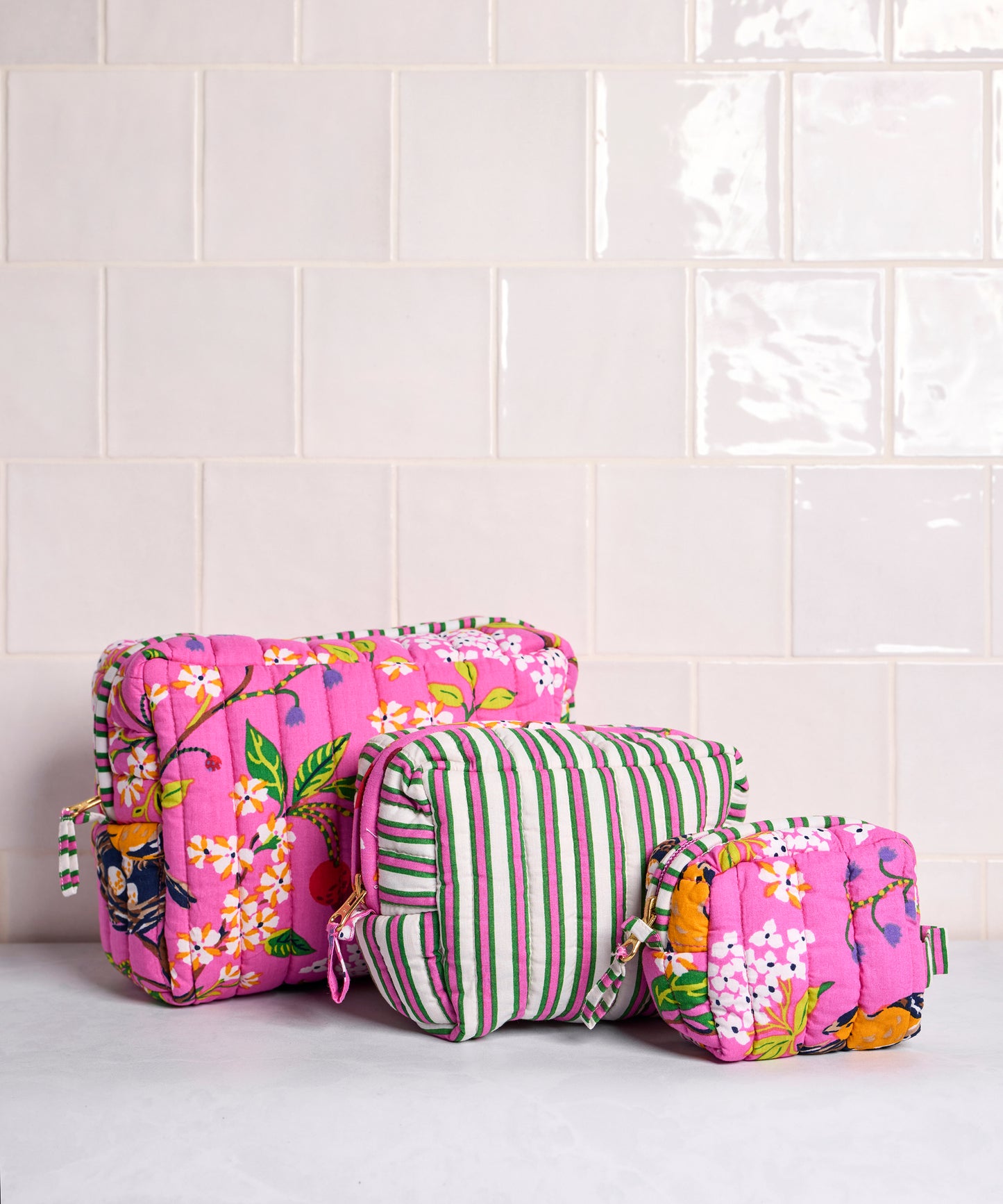 Bird & Blossom - Three's Best Pouch Set - Fuschia Berry - Printfresh