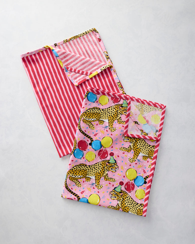 Birthday Bagheera - Tea Towels Set Of 2 - Pink Confetti - Printfresh