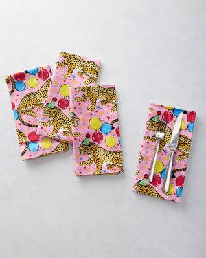 Birthday Bagheera - Print Napkins Set Of 4 - Pink Confetti