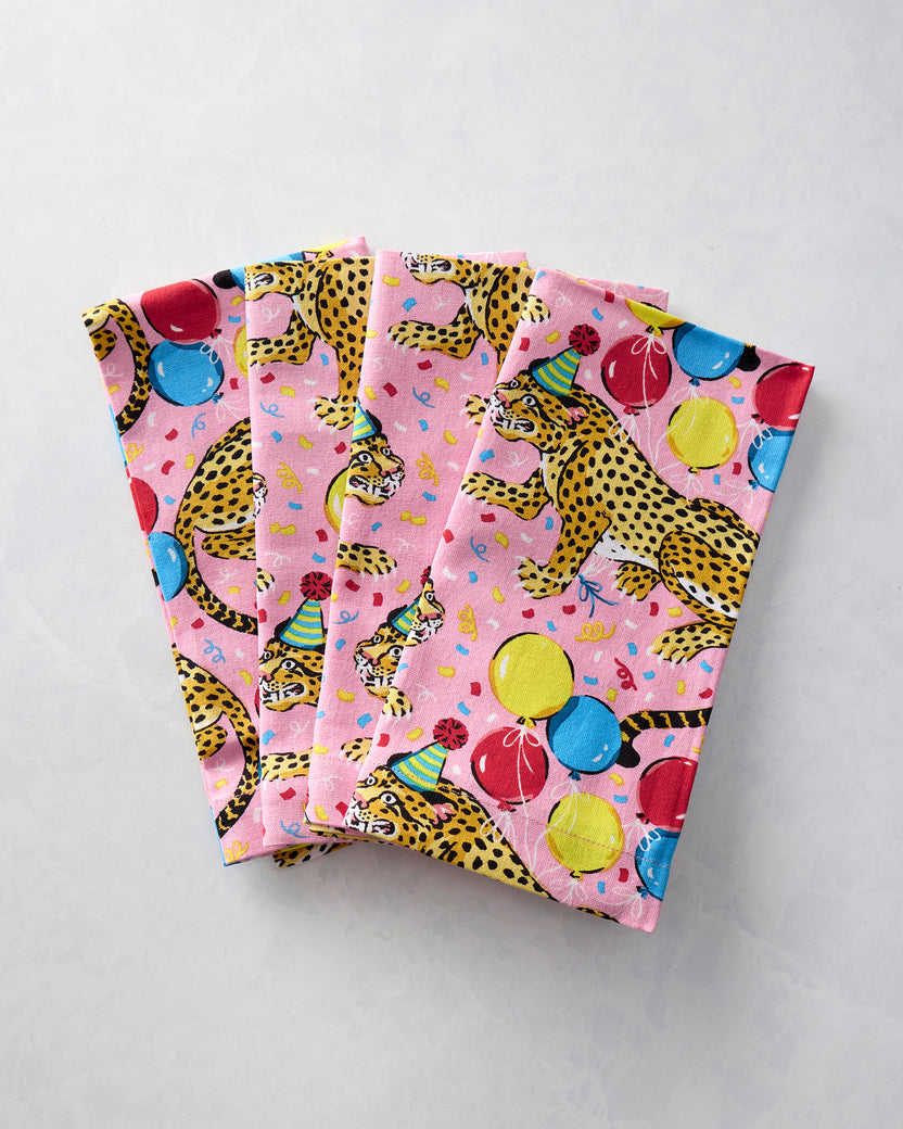 Birthday Bagheera - Print Napkins Set Of 4 - Pink Confetti - Printfresh