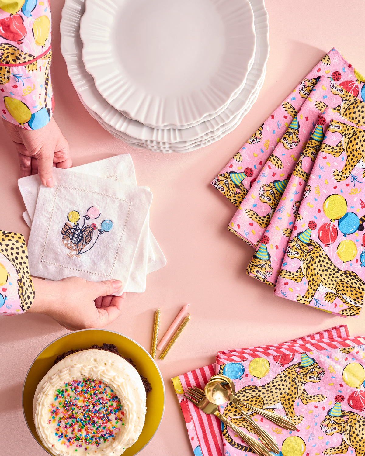 Birthday Bagheera - Cocktail Napkins Set of 4 - Pink Confetti - Printfresh