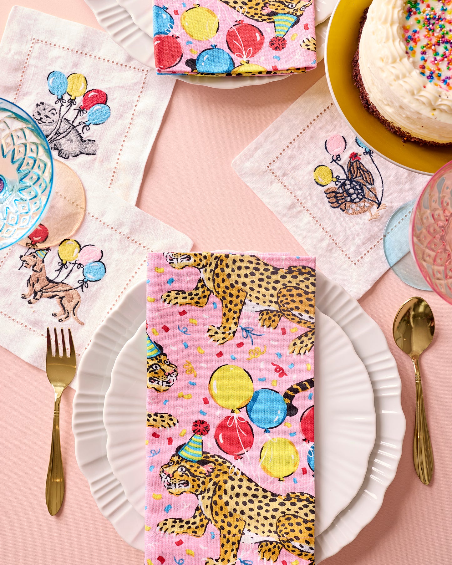 Birthday Bagheera - Cocktail Napkins Set of 4 - Pink Confetti - Printfresh