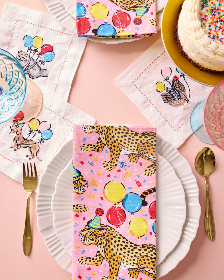 Birthday Bagheera - Cocktail Napkins Set of 4 - Pink Confetti - Printfresh
