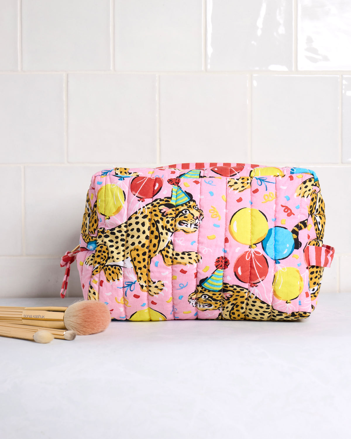 Birthday Bagheera - Quilted Pouch - Pink Confetti - Printfresh