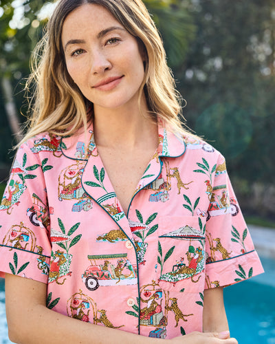 Cabana Cats - Short Sleeve Top & Cropped Pants Set - Peach Daiquiri - Printfresh