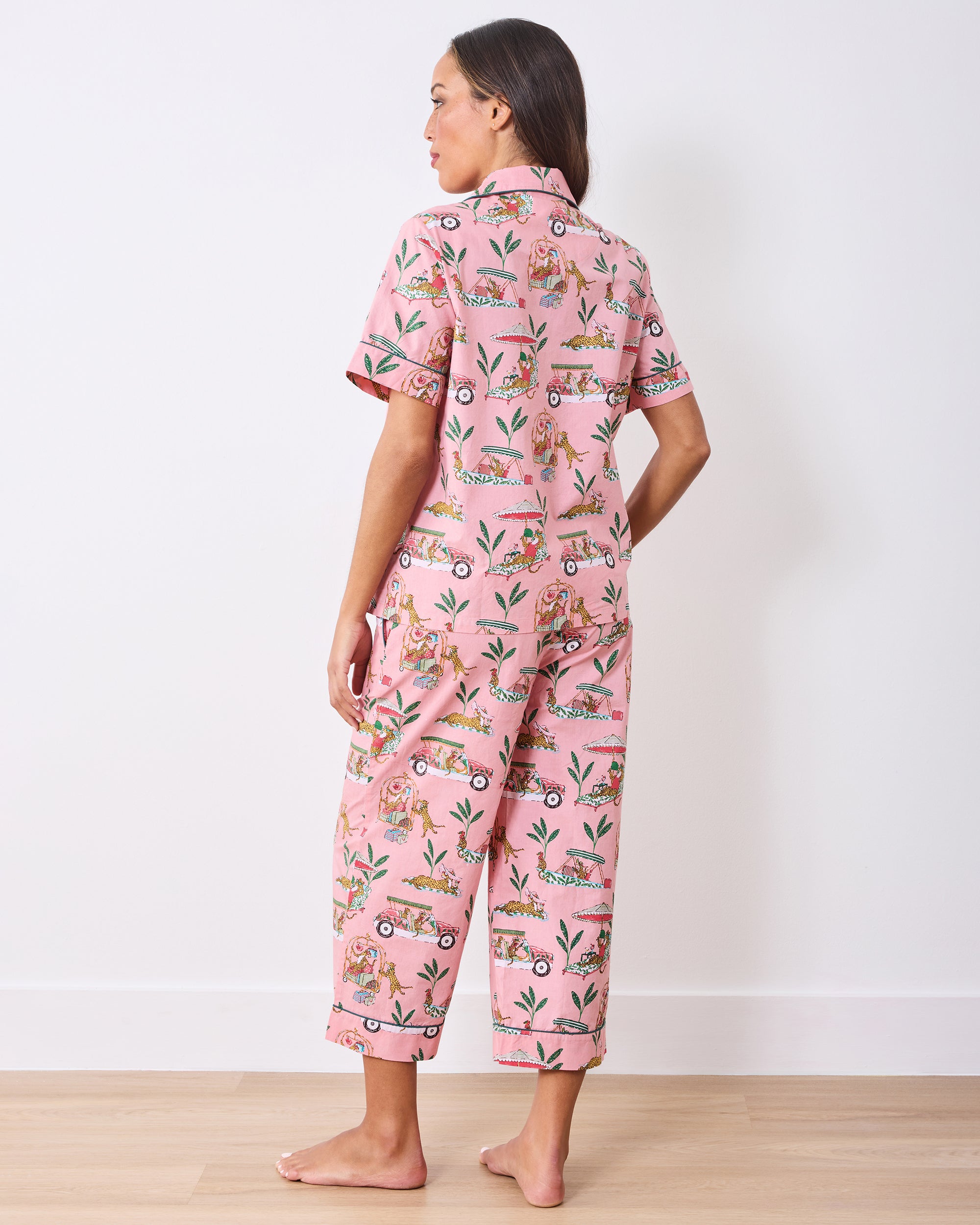 Cabana Cats - Short Sleeve Top & Cropped Pants Set - Peach