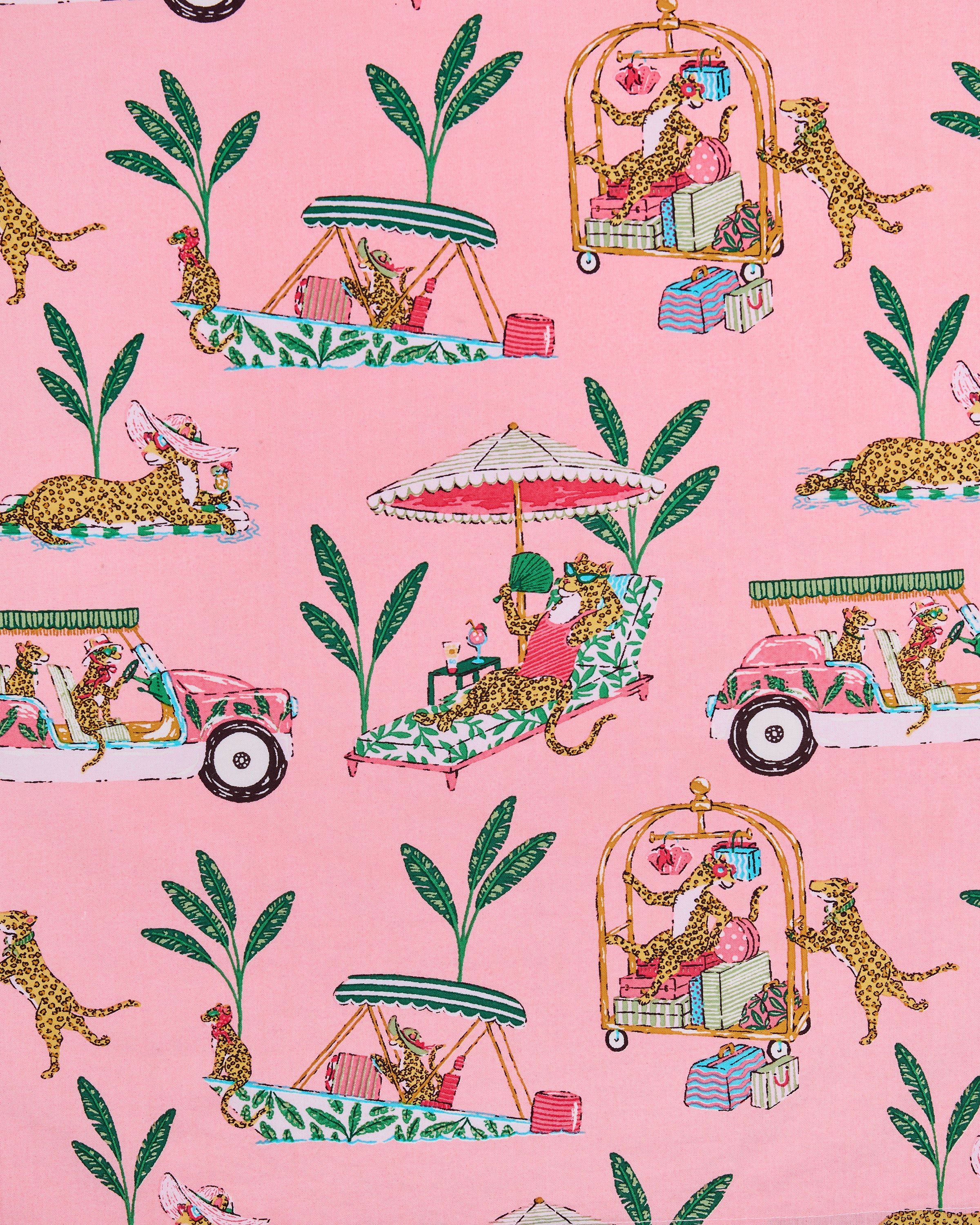 Cabana Cats - Short Sleeve Top & Cropped Pants Set - Peach