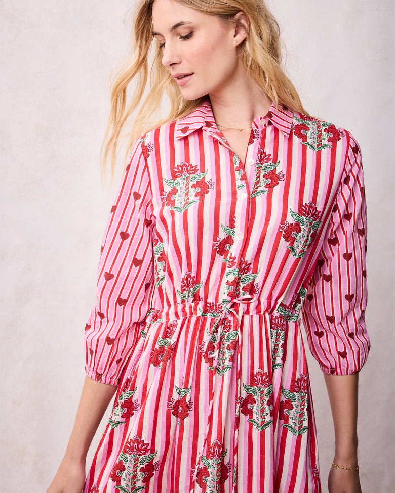 Carnation Stripes - Maison Dress - Scarlet Petal - Printfresh
