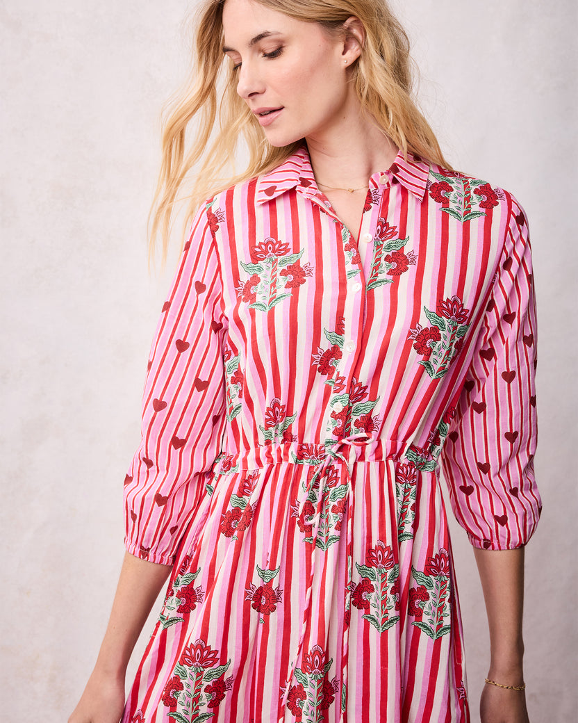 Carnation Stripes - Maison Dress - Scarlet Petal - Printfresh