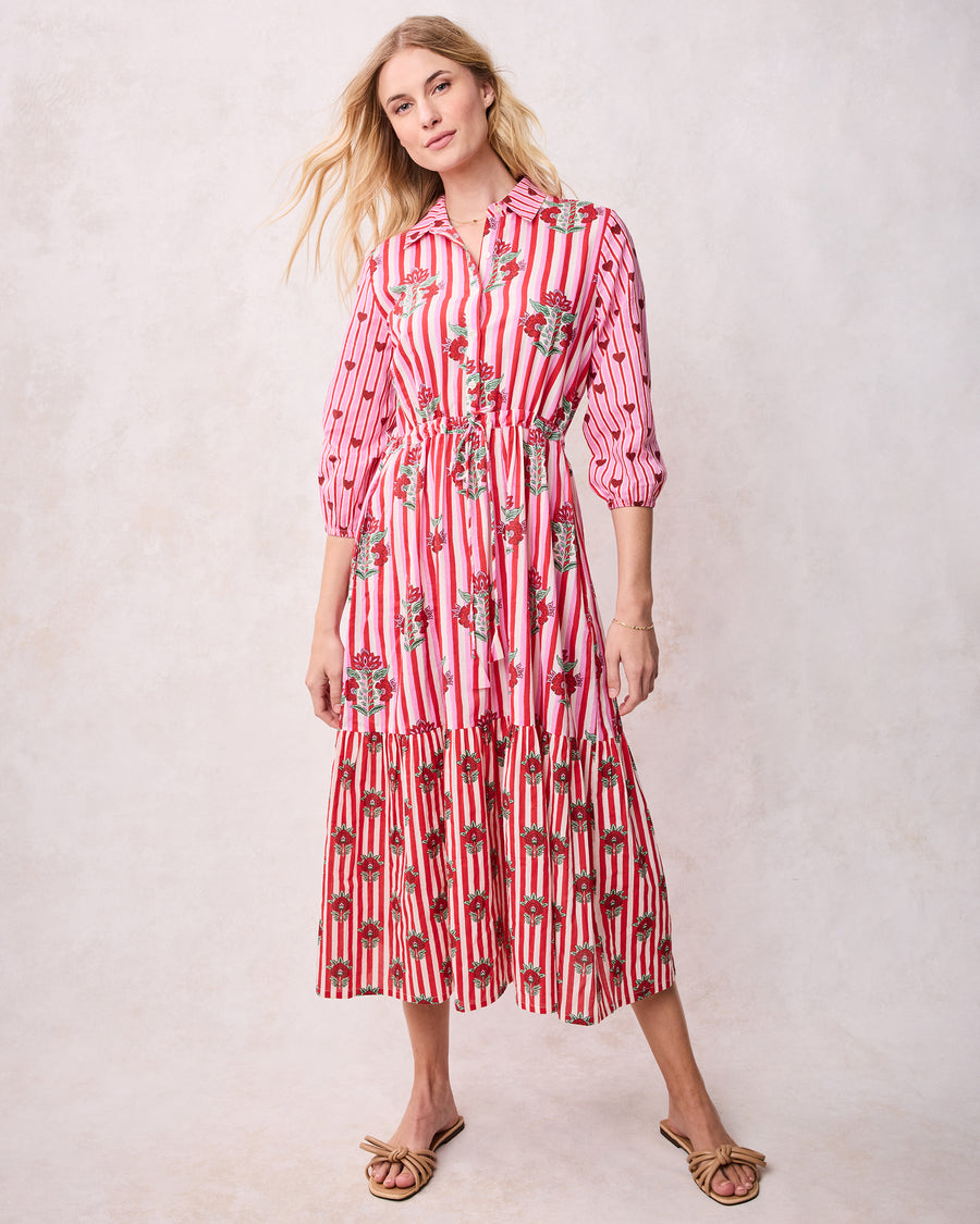 Carnation Stripes - Maison Dress - Scarlet Petal - Printfresh