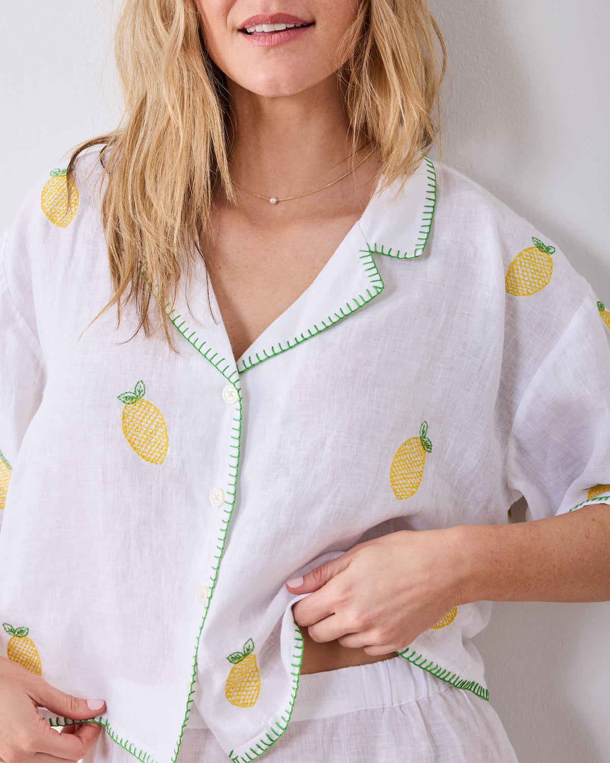Embroidered Lemon Drop - Linen Sweet Dreams Set - Cloud - Printfresh