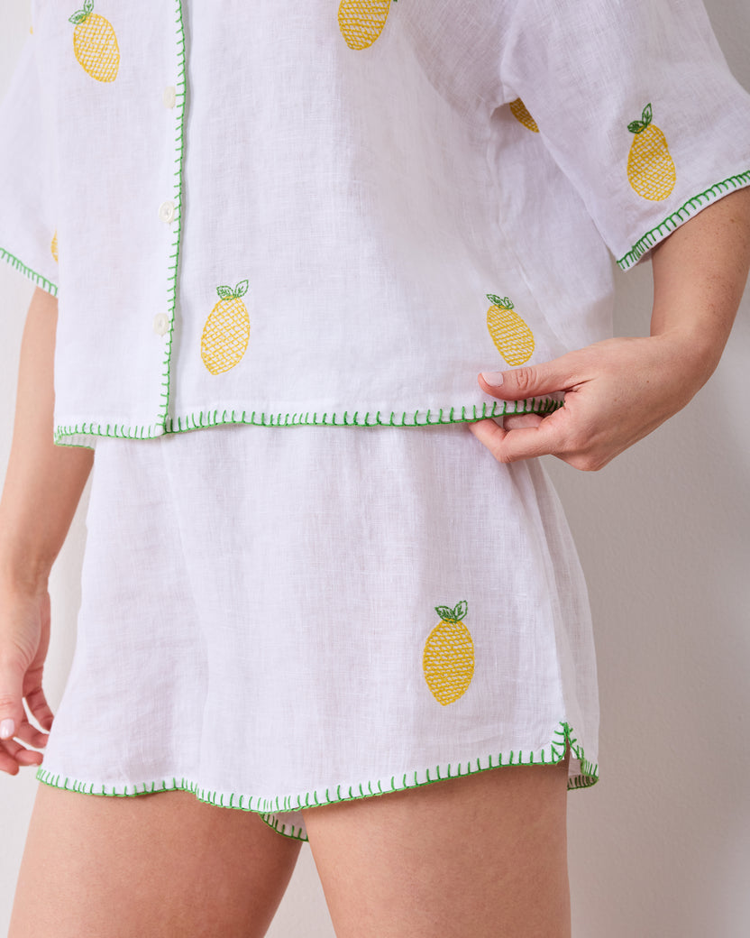Embroidered Lemon Drop - Linen Sweet Dreams Set - Cloud - Printfresh
