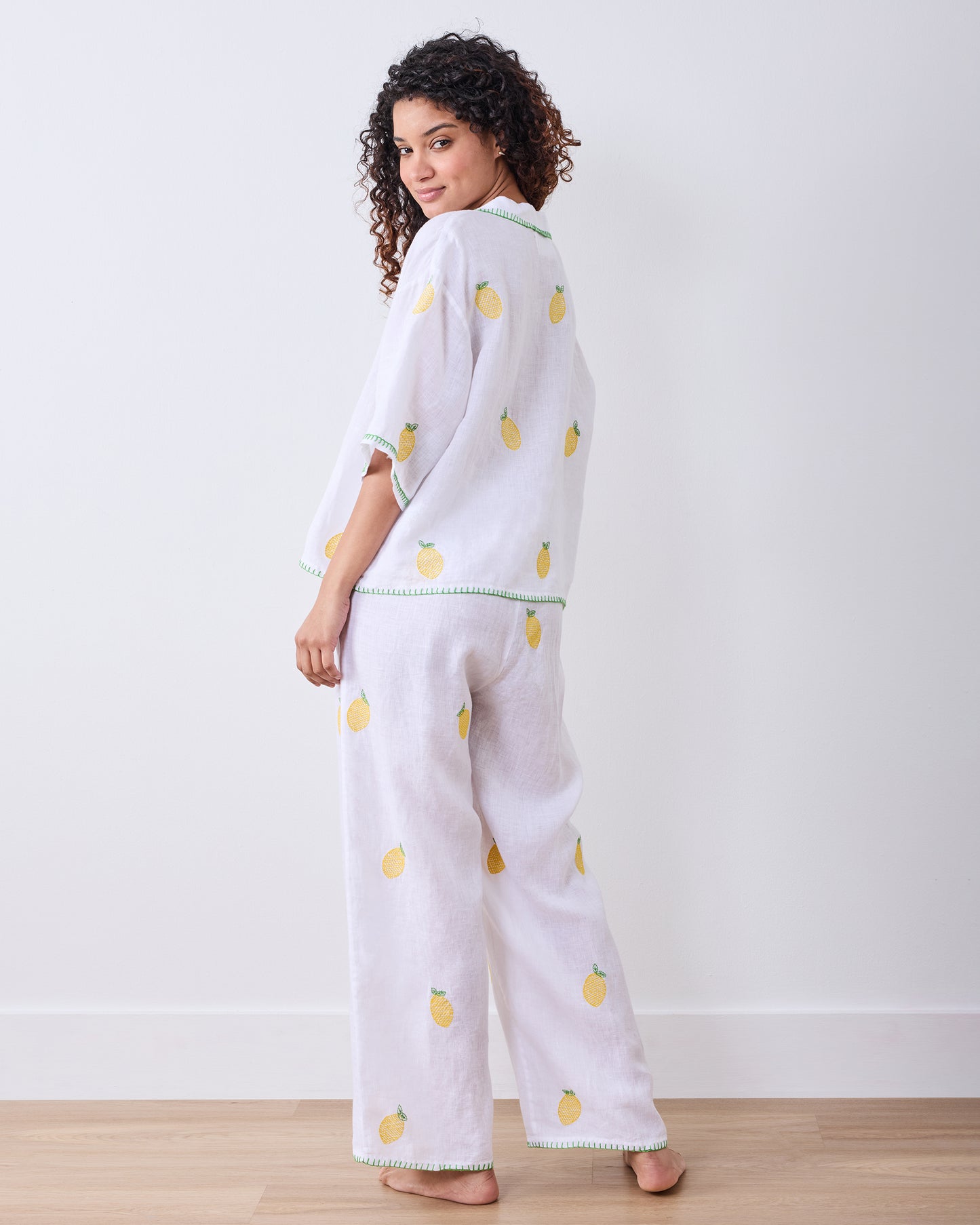 Embroidered Lemon Drop - Linen Wildest Dreams Set - Cloud - Printfresh