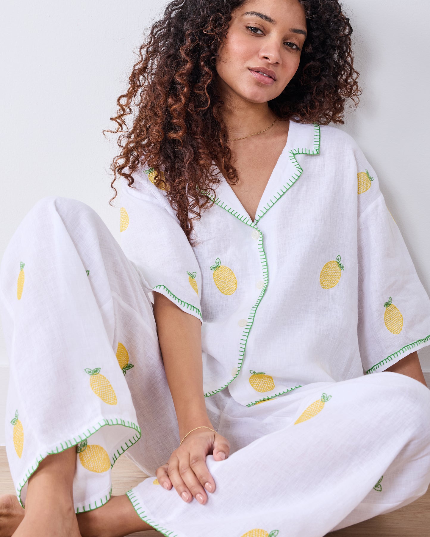 Embroidered Lemon Drop - Linen Wildest Dreams Set - Cloud - Printfresh