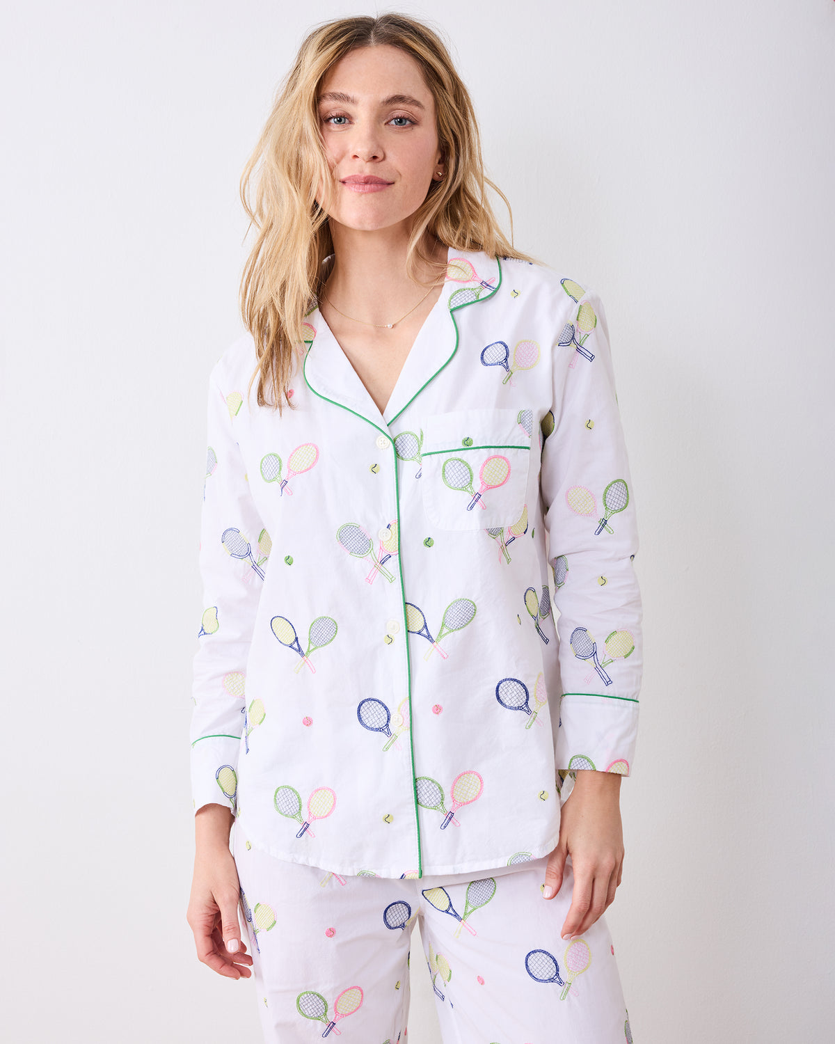 Embroidered Tennis Club - Long PJ Set - Cloud - Printfresh