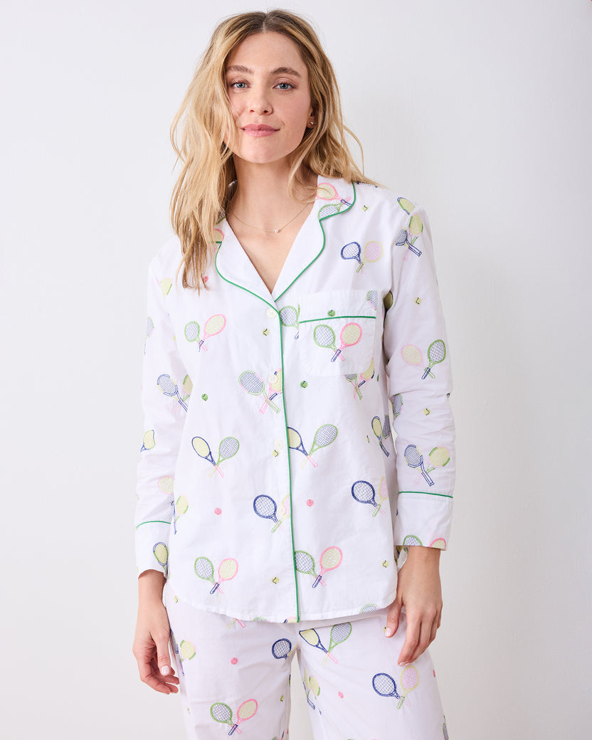 Embroidered Tennis Club - Long PJ Set - Cloud - Printfresh