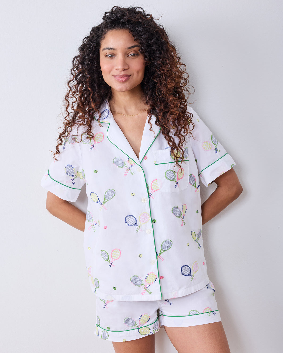 Embroidered Tennis Club - Short PJ Set - Cloud - Printfresh
