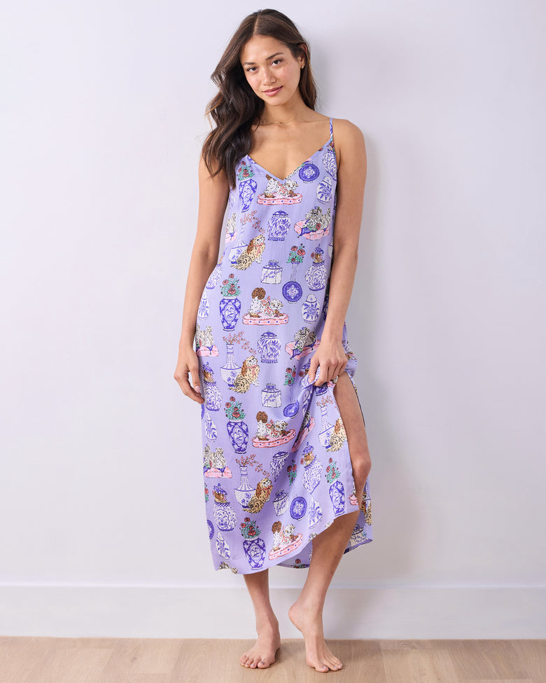 Fancy Dogs - Eco Satin Chic to Sleep Nightgown - Lavender Glaze - Printfresh