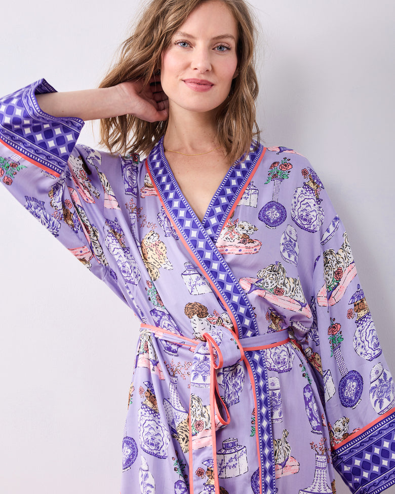 Fancy Dogs - Eco Satin Robe - Lavender Glaze - Printfresh