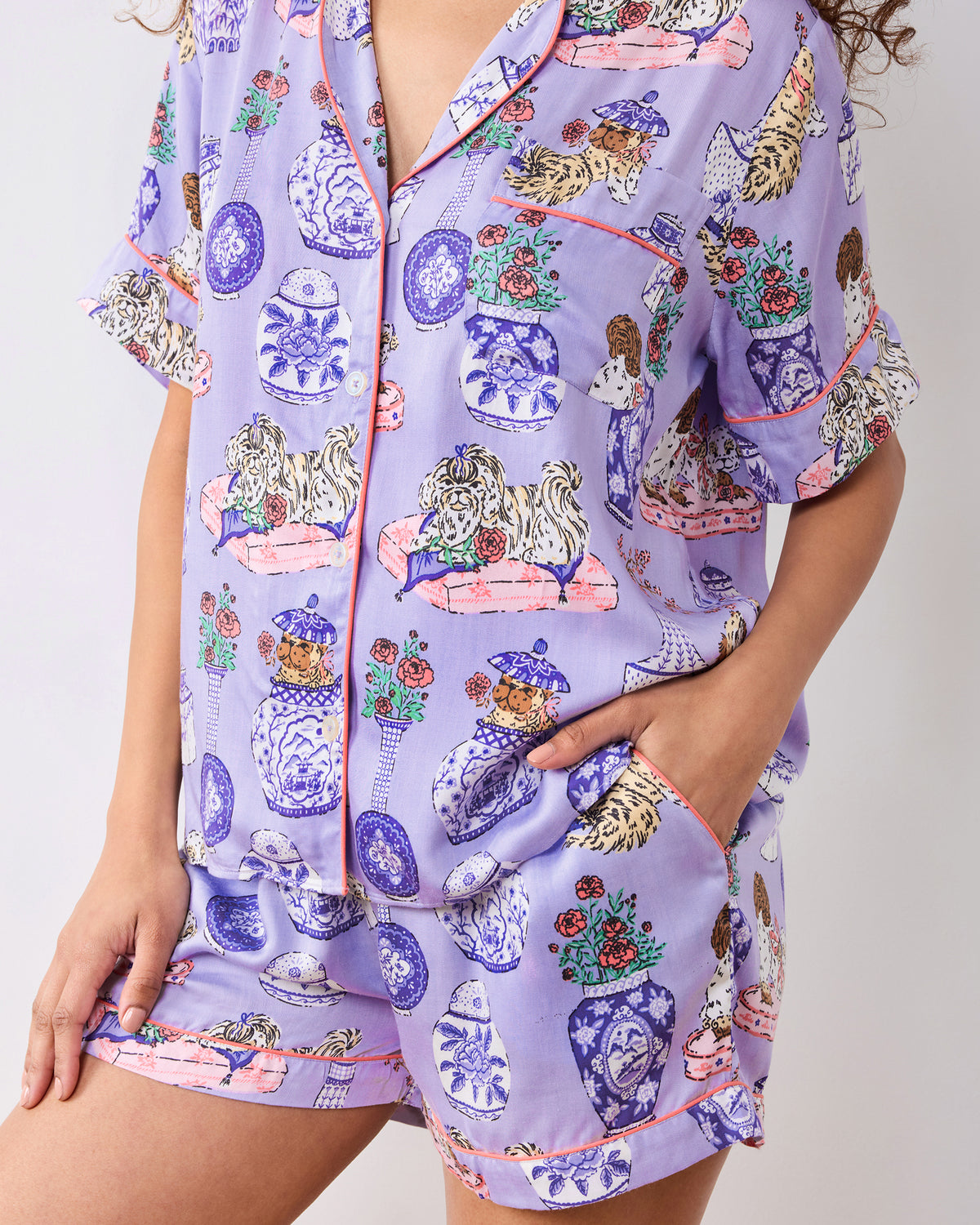 Fancy Dogs - Eco Satin Classic Short Set - Lavender Glaze - Printfresh