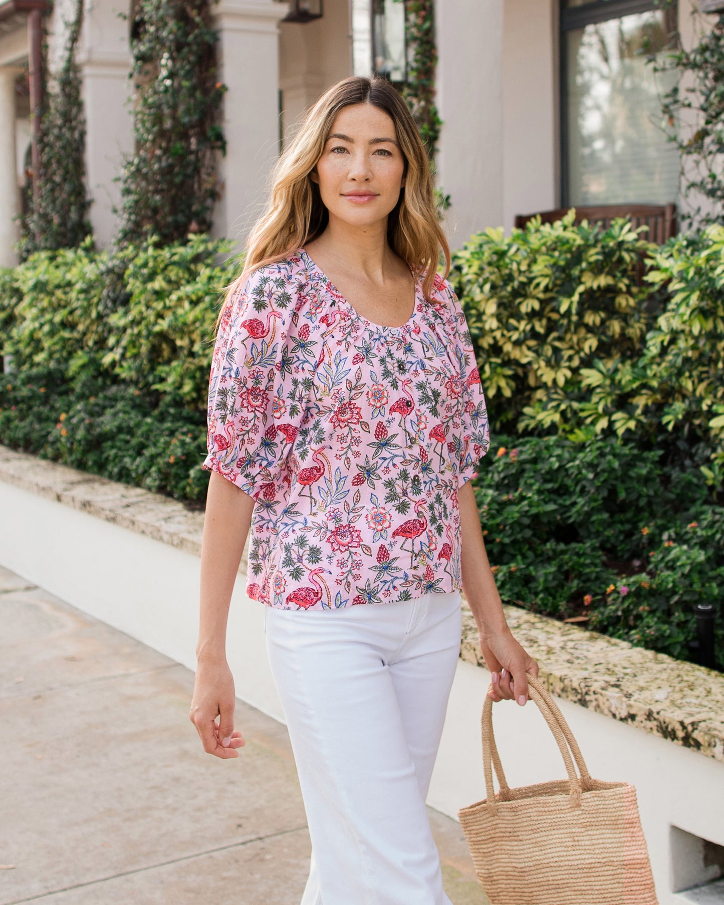 Flora Flamingo - Gilmore Blouse - Pink Posey - Printfresh