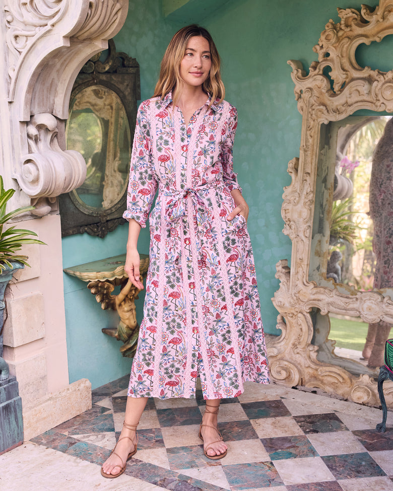 flamingo pink colour dress Yesi Dress Retrofete