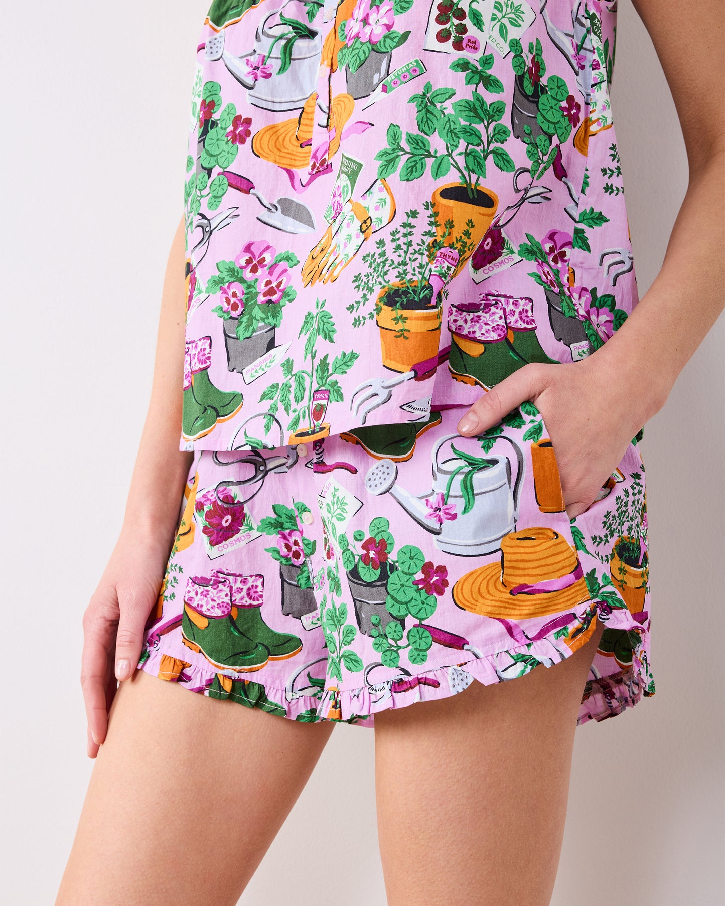 Green Thumb - Back to Bed Short Set - Pink Cosmos - Printfresh
