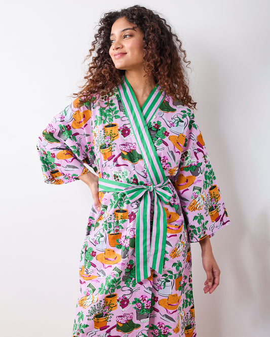 Green Thumb - Long Robe - Pink Cosmos - Printfresh