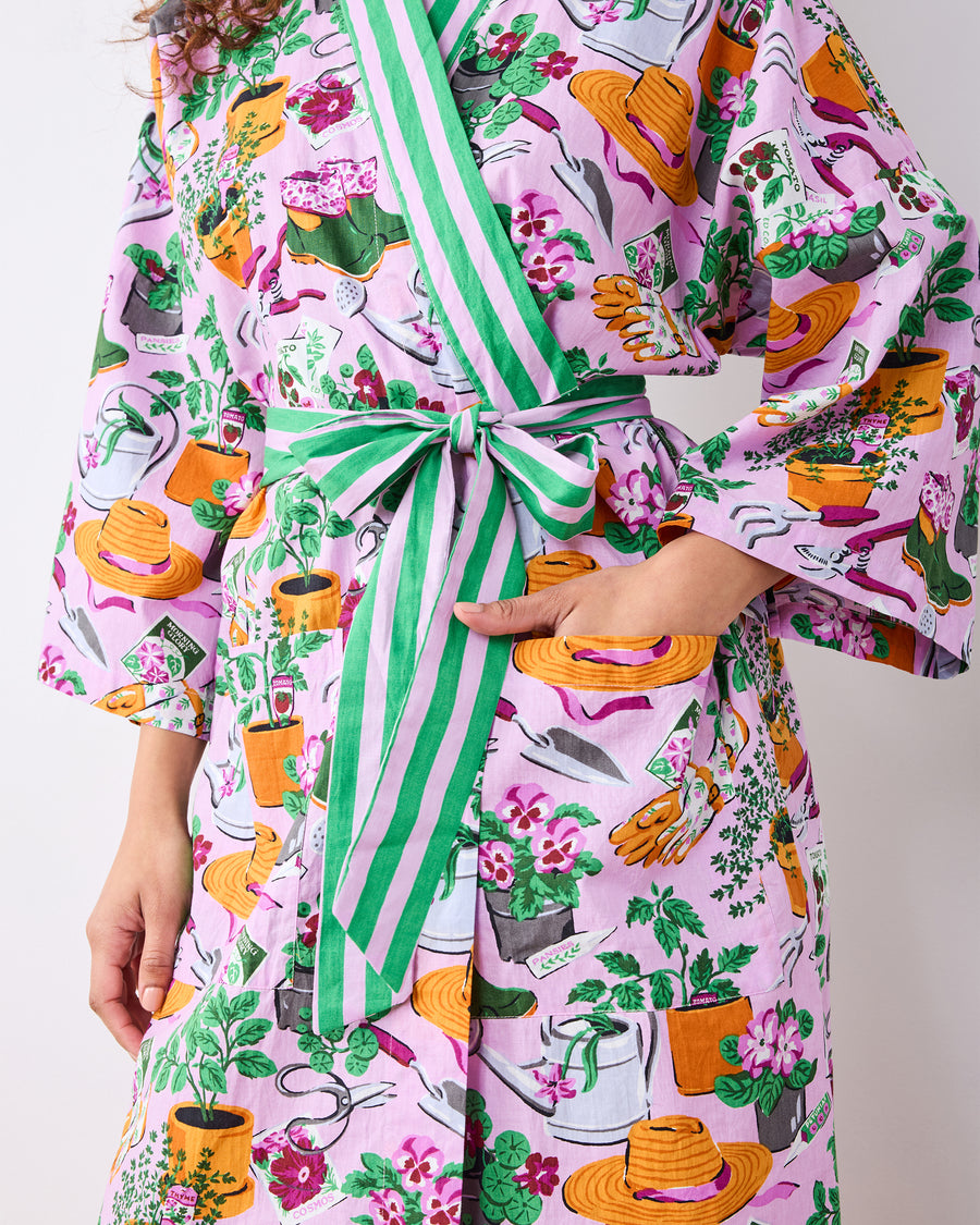Green Thumb - Long Robe - Pink Cosmos - Printfresh