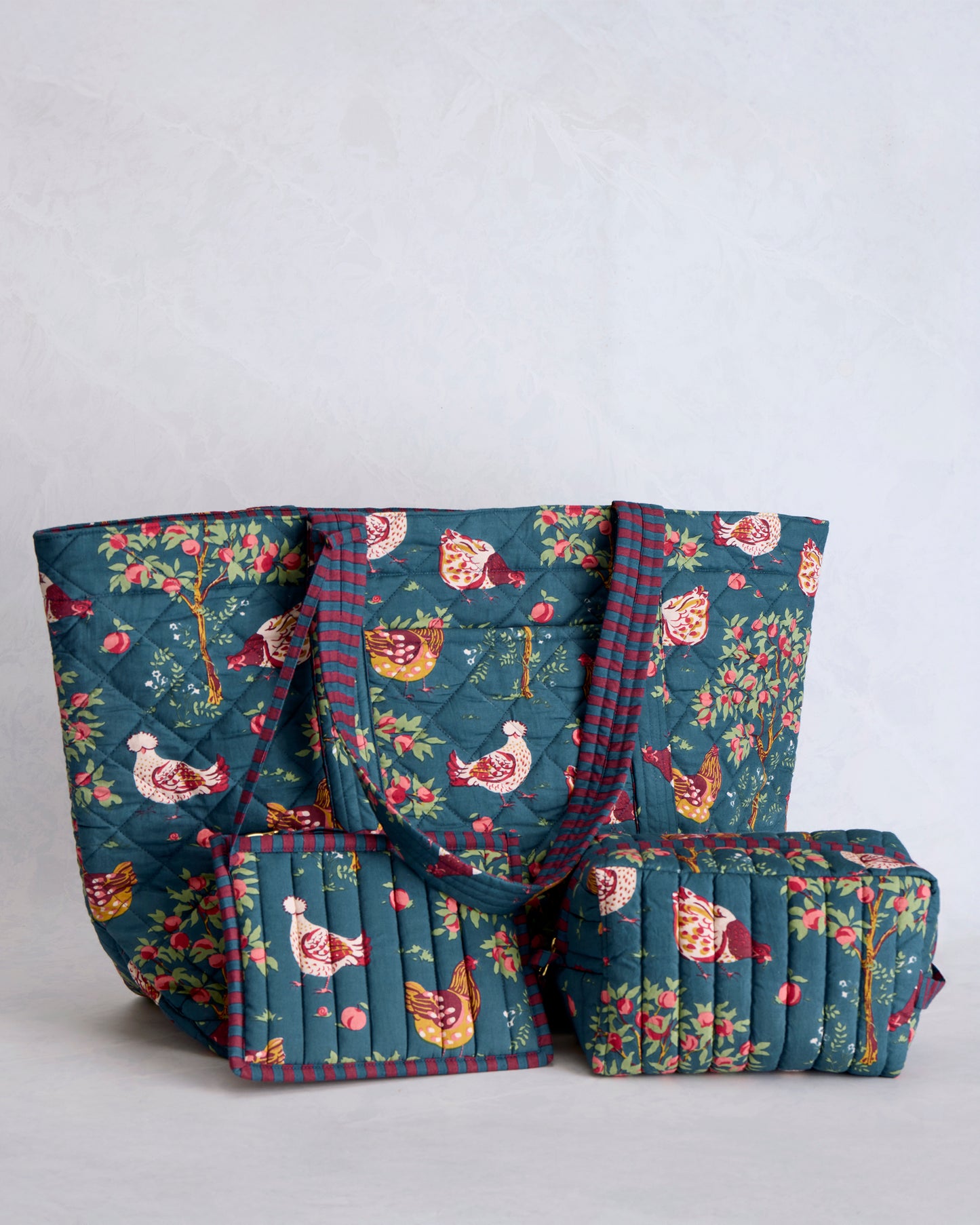 Hen House - Weekender Bag & Quilted Pouch Bundle - Navy - Printfresh