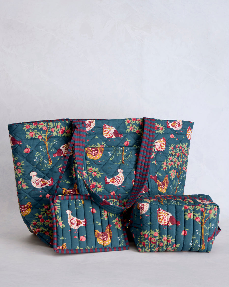 Hen House - Weekender Bag & Quilted Pouch Bundle - Navy - Printfresh