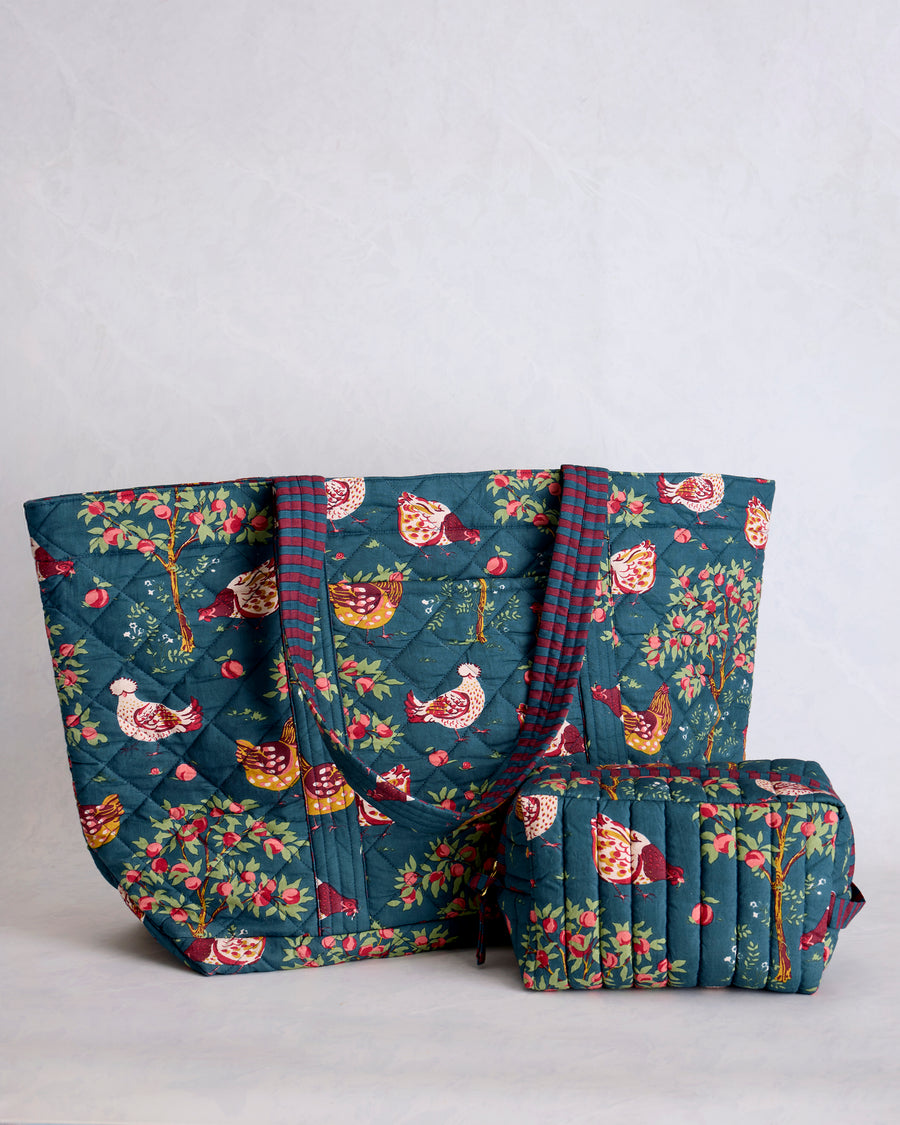 Hen House - Weekender Bag & Quilted Pouch Bundle - Navy - Printfresh