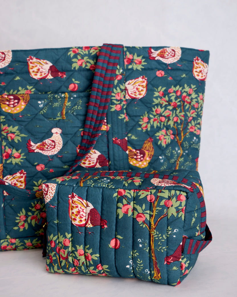 Hen House - Weekender Bag & Quilted Pouch Bundle - Navy - Printfresh