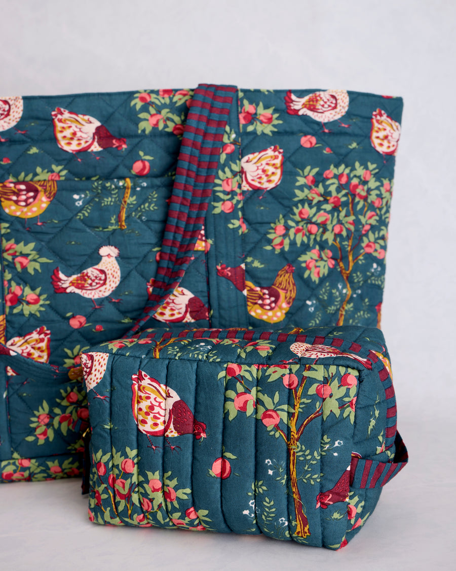 Hen House - Weekender Bag & Quilted Pouch Bundle - Navy - Printfresh