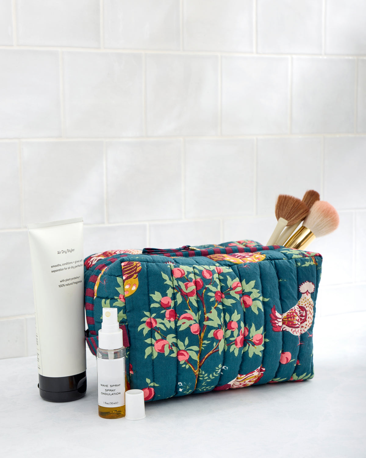 Hen House - Quilted Pouch - Navy - Printfresh