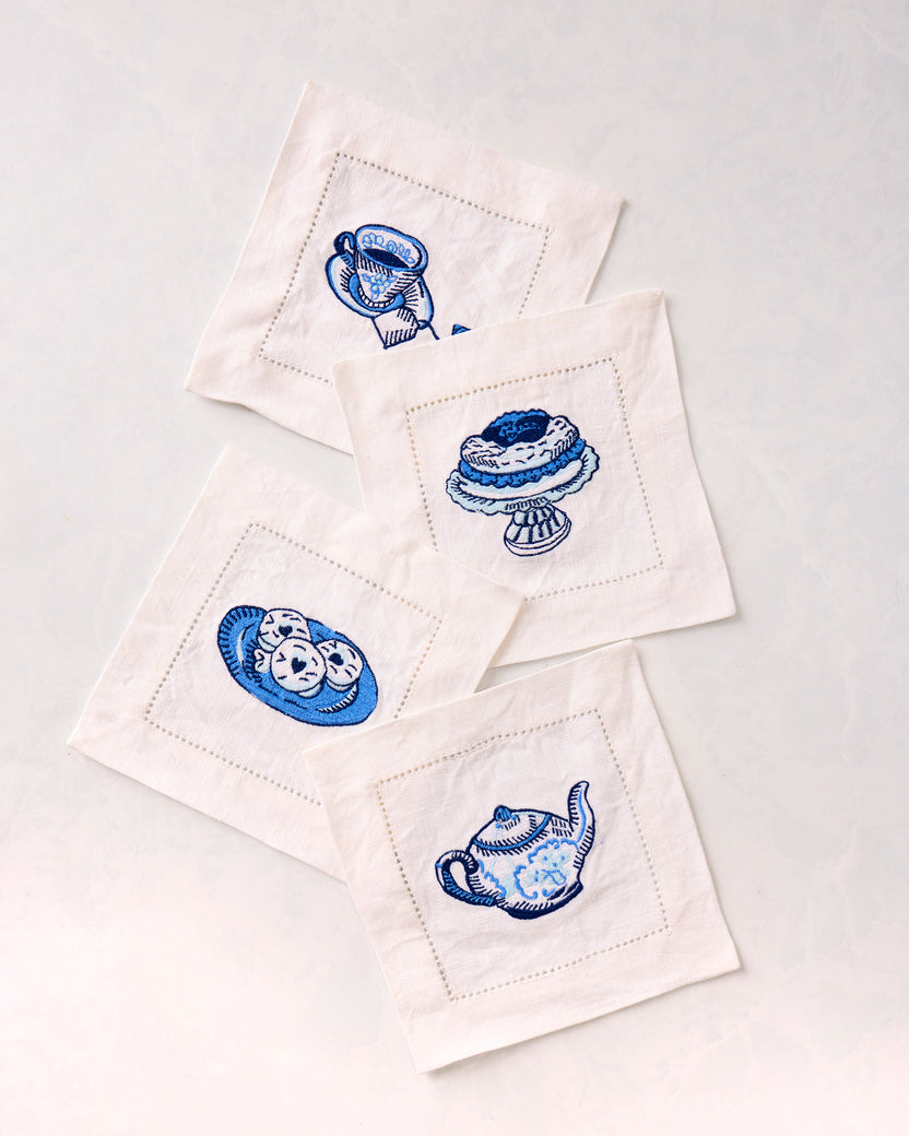 High Tea Toile - Set of 4 Cocktail Napkins - Notting Hill Blue - Printfresh