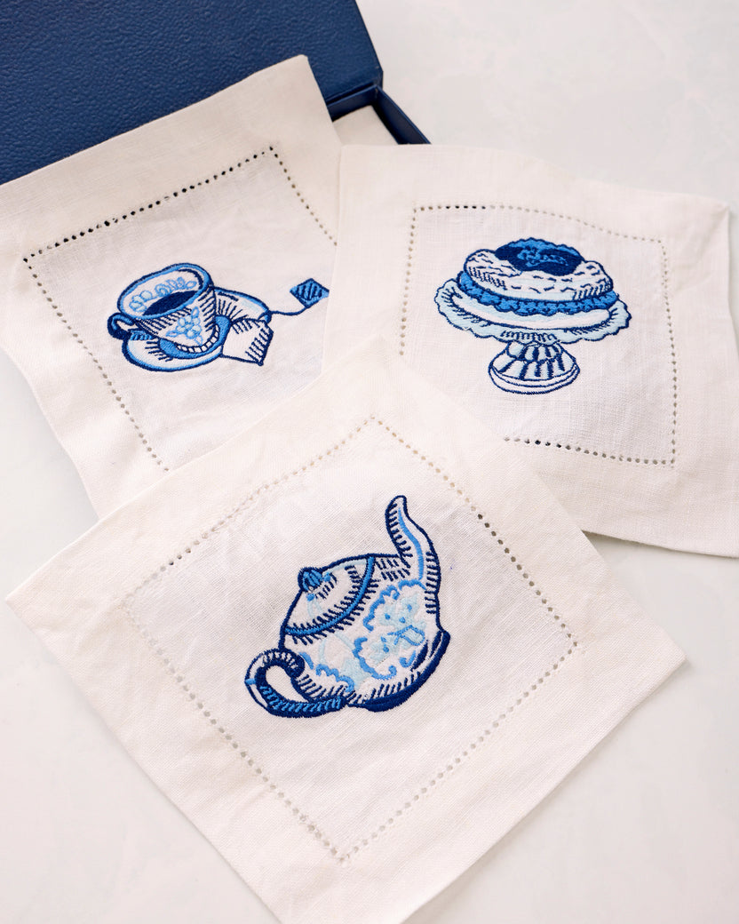 High Tea Toile - Set of 4 Cocktail Napkins - Notting Hill Blue - Printfresh