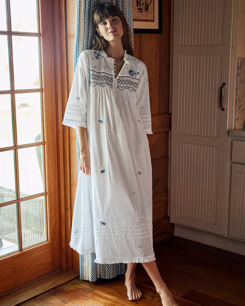 High Tea Toile - Dreamscape Nightgown - Notting Hill Blue - Printfresh