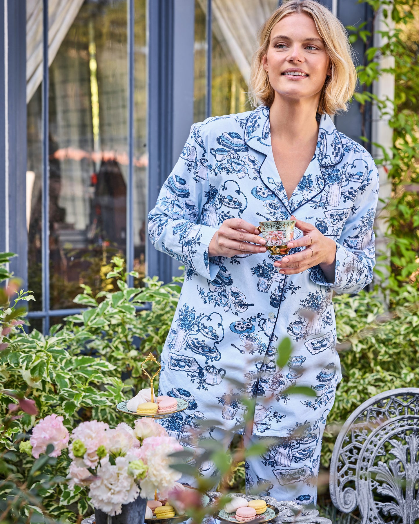 High Tea Toile - Long PJ Set - Notting Hill Blue - Printfresh