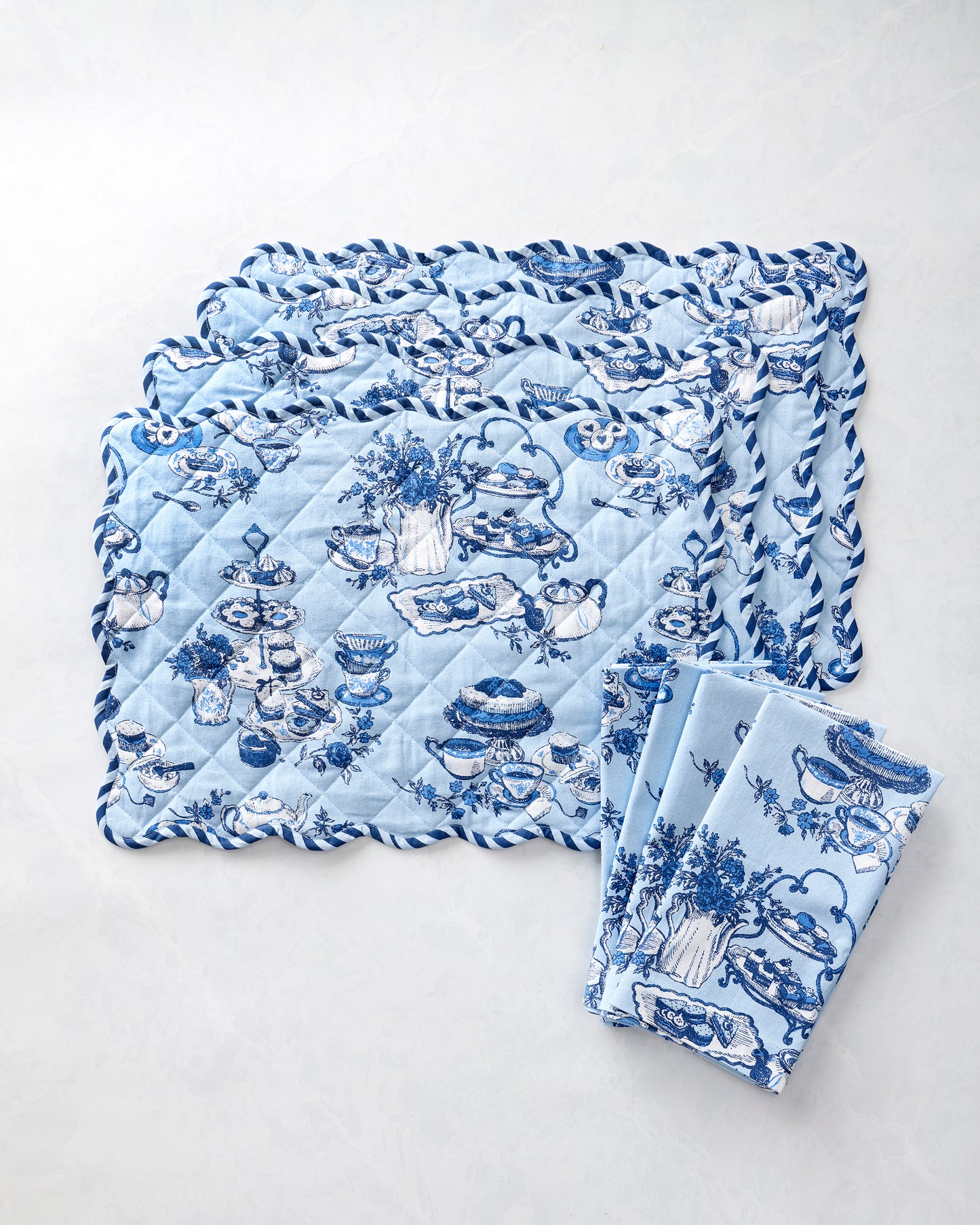 High Tea Toile - Set of 4 Placemats & Napkins Bundle - Notting Hill Blue - Printfresh