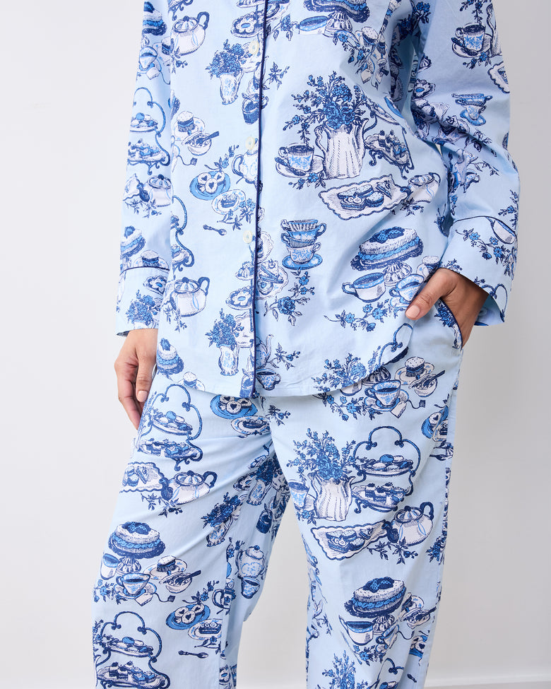 High Tea Toile - Long PJ Set - Notting Hill Blue - Printfresh