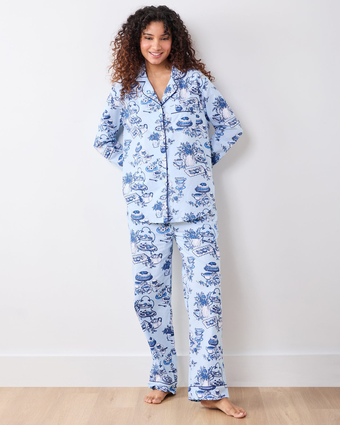 High Tea Toile - Long PJ Set - Notting Hill Blue - Printfresh