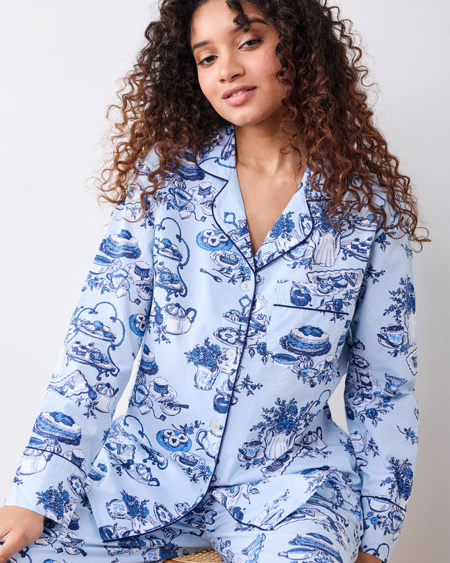 Pj Tea High Tea Toile - Petite Long PJ Set - Notting Hill Blue – Printfresh