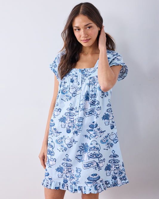 High Tea Toile - Pintuck Nightgown - Notting Hill Blue - Printfresh