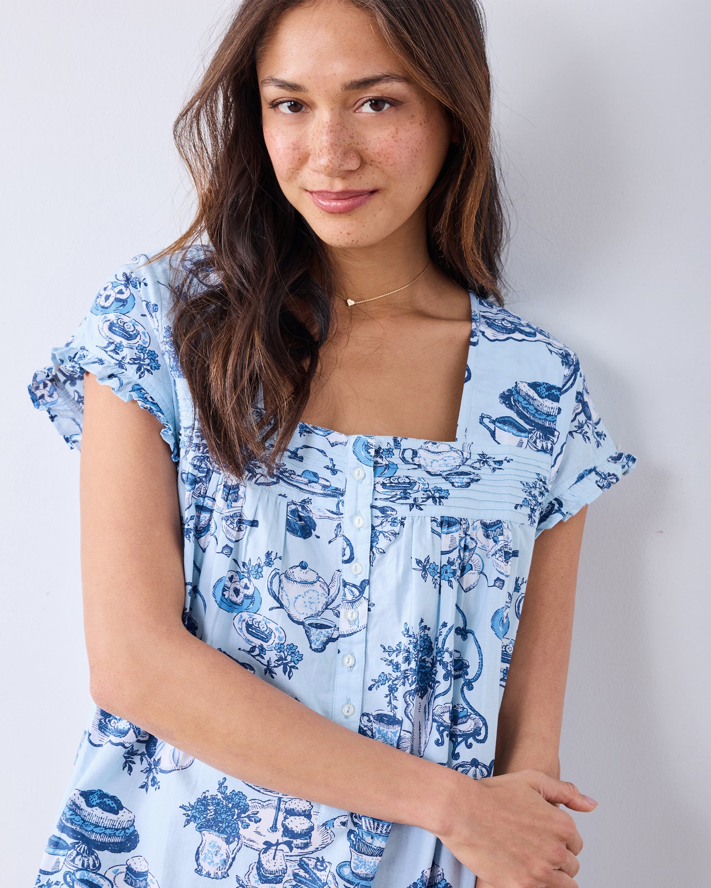 High Tea Toile - Pintuck Nightgown - Notting Hill Blue - Printfresh